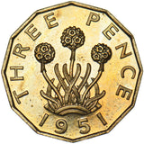 1951 Proof Brass Threepence - George VI British Coin - Superb