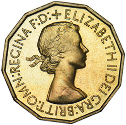 1953 Proof Brass Threepence - Elizabeth II British Coin - Superb