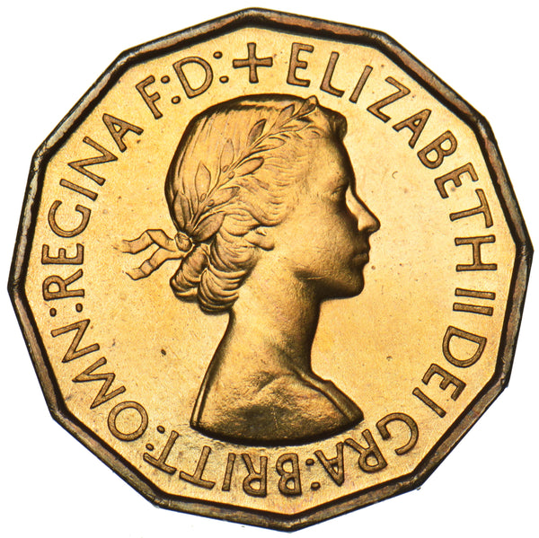1953 Proof Brass Threepence - Elizabeth II British Coin - Superb