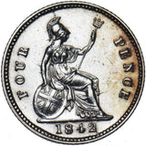 1842 Groat (Fourpence) - Victoria British Silver Coin - Nice