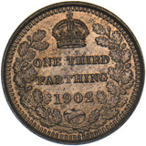 1902 Third Farthing - Edward VII British Bronze Coin - Superb