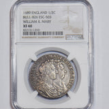 1689 Halfcrown (NGC XF 40) - William & Mary British Silver Coin - Nice