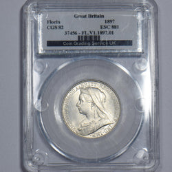 1897 Florin (CGS 82) - Victoria British Silver Coin - Superb