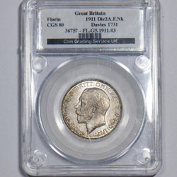 1911 Florin (CGS 80) - George V British Silver Coin - Superb