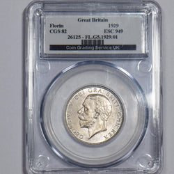1929 Florin (CGS 82) - George V British Silver Coin - Superb