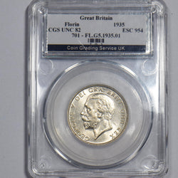 1935 Florin (CGS 82) - George V British Silver Coin - Superb