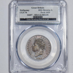 1826 Halfpenny (CGS 70) - George IV British Copper Coin - Very Nice
