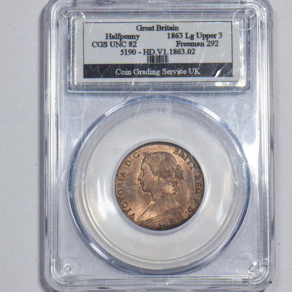 1863 Halfpenny (CGS 82) - Victoria British Bronze Coin - Superb