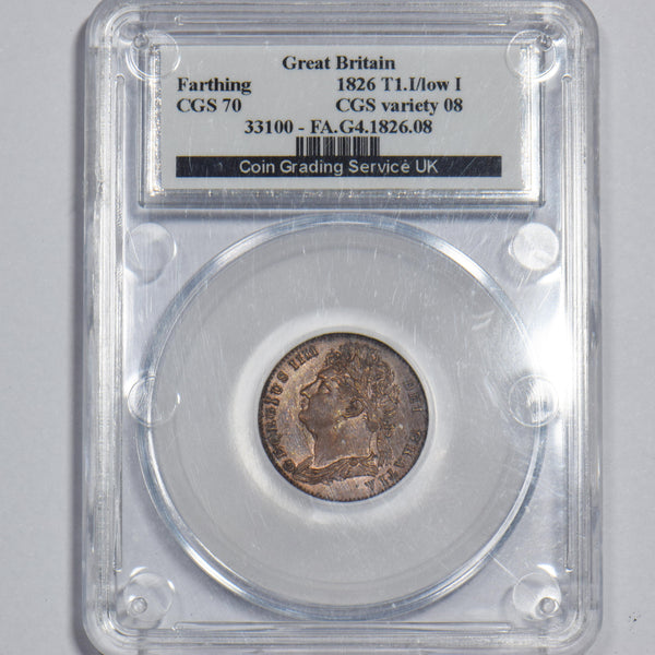 1826 Farthing (CGS 70) - George IV British Copper Coin - Very Nice