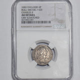 1683 Sixpence (NGC AU Details) - Charles II British Silver Coin - Nice