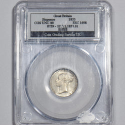 1853 Sixpence (CGS 80) - Victoria British Silver Coin - Superb