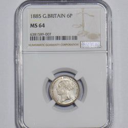 1885 Sixpence (NGC MS 64) - Victoria British Silver Coin - Superb