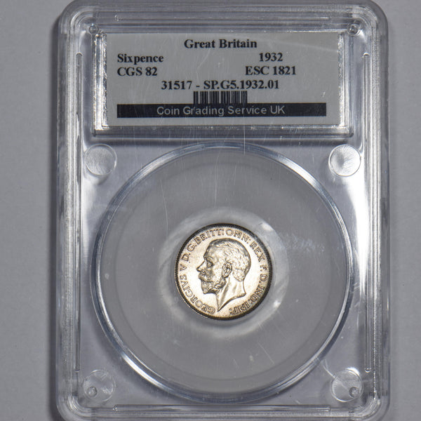 1932 Sixpence (CGS 82) - George V British Silver Coin - Superb