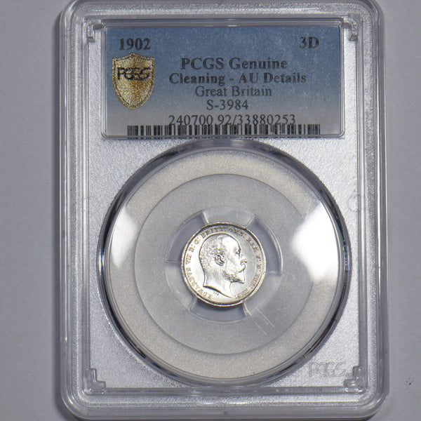 1902 Threepence (PCGS AU Details) - Edward VII British Silver Coin - Very Nice