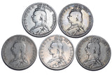 1887 - 1892 Halfcrowns Lot (5 Coins) - Victoria British Silver Coins
