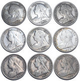 1893 - 1901 Halfcrowns Lot (9 Coins) - Victoria British Silver Coins - Date Run
