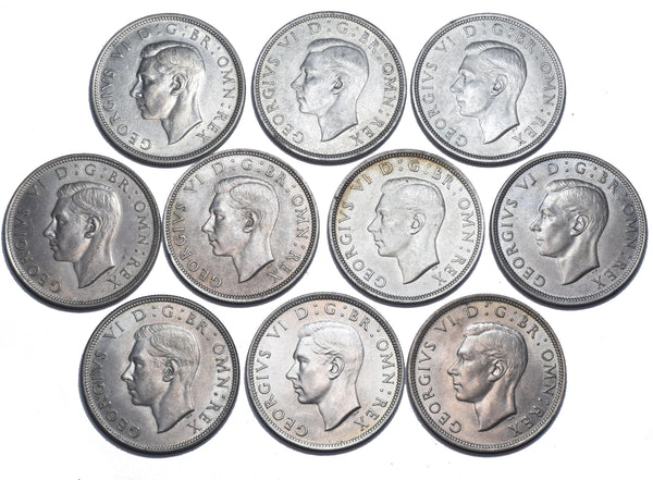 1937 - 1946 High Grade Halfcrowns Lot (10 Coins) - British Silver Coins