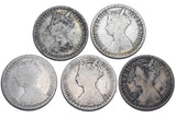 1855 - 1873 Gothic Florins Lot (5 Coins) - Victoria British Silver Coins