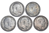 1902 - 1910 Florins Lot (5 Coins) - Edward VII British Silver Coins