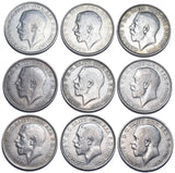1911.- 1919 Florins Lot (9 Coins) - George V British Silver Coins