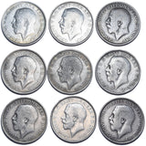 1911.- 1919 Florins Lot (9 Coins) - George V British Silver Coins
