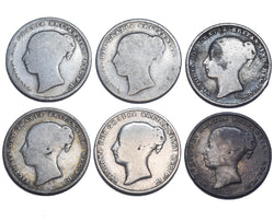 1839 - 1859 Shillings Lot (6 Coins) - Victoria British Silver Coins