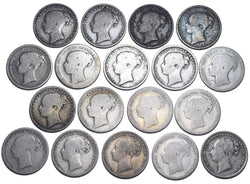 1865 - 1886 Shillings Lot (18 Coins) - Victoria British Silver Coins