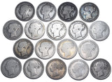 1865 - 1886 Shillings Lot (18 Coins) - Victoria British Silver Coins