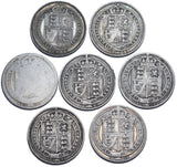 1887 - 1892 Shillings Lot (7 Coins inc SH 1889) - Victoria British Silver Coins