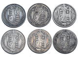 1887 - 1892 Shillings Lot (6 Coins) - Victoria British Silver Coins - Date Run