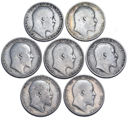 1902 - 1910 Shillings Lot (7 Coins) - Edward VII British Silver Coins