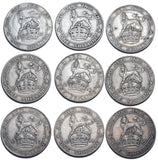1911.- 1919 Shillings Lot (9 Coins) - George V British Silver Coins