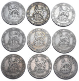 1911.- 1919 Shillings Lot (9 Coins) - George V British Silver Coins