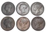 1851 - 1859 Pennies Lot (6 Coins) - Victoria British Copper Coins