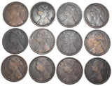 1873 - 1881 Pennies Lot (12 Coins) - Victoria British Bronze Coins - Date Run