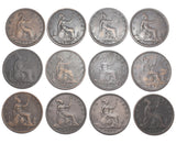 1873 - 1881 Pennies Lot (12 Coins) - Victoria British Bronze Coins - Date Run