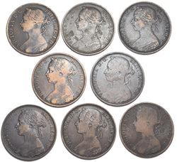 1887 - 1894 Pennies Lot (8 Coins) - Victoria British Bronze Coins - Date Run