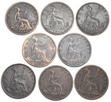 1887 - 1894 Pennies Lot (8 Coins) - Victoria British Bronze Coins - Date Run