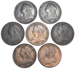1895 - 1901 Pennies Lot (7 Coins) - Victoria British Bronze Coins - Date Run