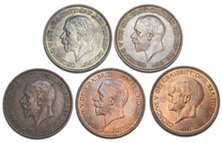 1931 - 1936 Pennies Lot (5 Coins) - George V British Bronze Coins