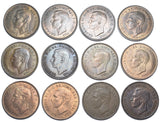1937 - 1951 Pennies Lot (12 Coins) - George VI British Bronze Coins