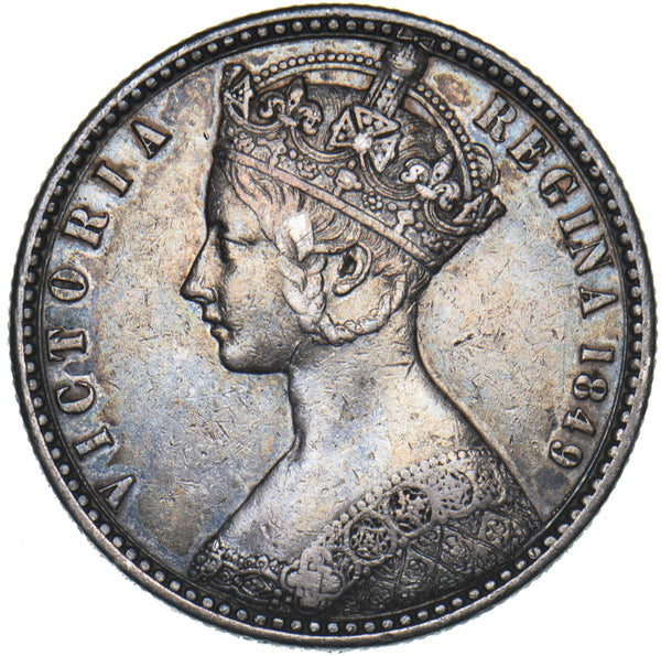 1849 Godless Florin (WW Obscured) - Victoria British Silver Coin - Nice