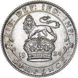1924 Sixpence - George V British Silver Coin - Very Nice