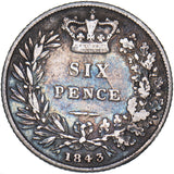 1843 Sixpence - Victoria British Silver Coin