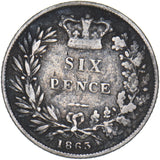 1863 Sixpence - Victoria British Silver Coin