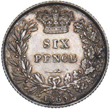 1865 Sixpence (Die no. 18) - Victoria British Silver Coin - Very Nice