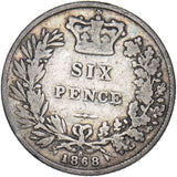 1868 Sixpence (Die no. 8) - Victoria British Silver Coin