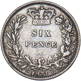 1877 Sixpence (No Die Number) - Victoria British Silver Coin - Nice
