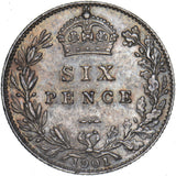 1901 Sixpence - Victoria British Silver Coin - Very Nice