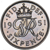 1951 Proof Sixpence - George VI British  Coin - Superb